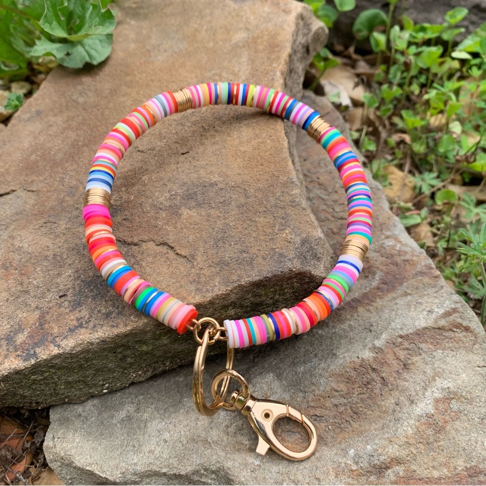 Multi Color Heishi Bead Bangle Key Chain